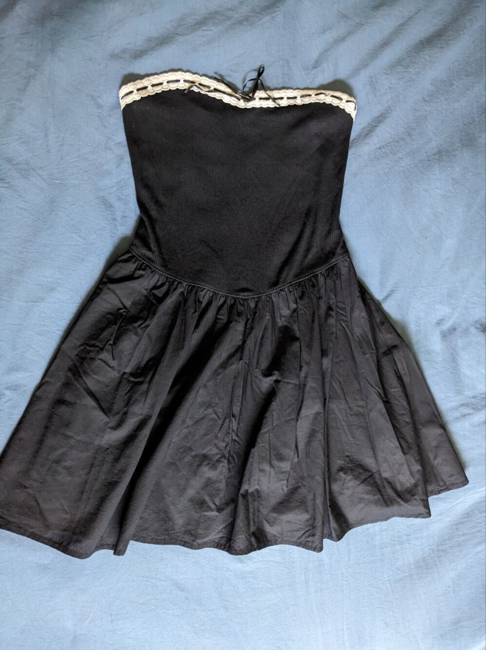 Aerie Black Mini Dress With Lace Detail